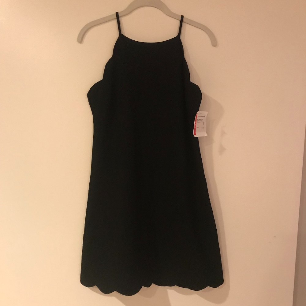 Love..Ady Scalloped Black High Neck Mini Dress